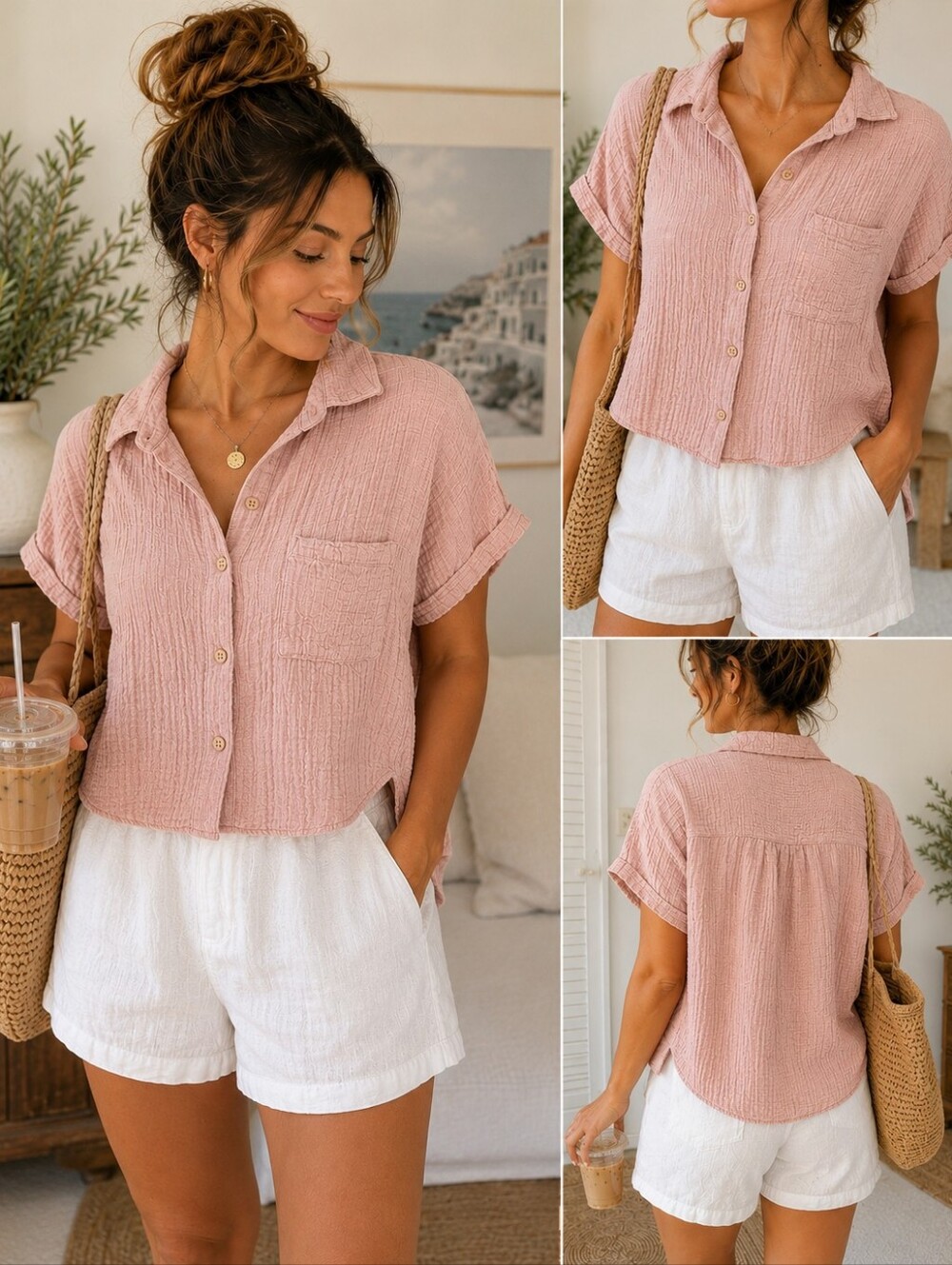 George Dusty Pink 100% Cotton Gauze Button-Up Shirt | Medium